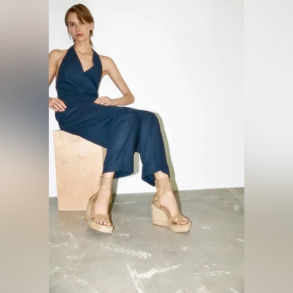 100% Sheep/ Suede Leather LACE-UP WEDGE SANDALS By Zara - Picture 5 of 10